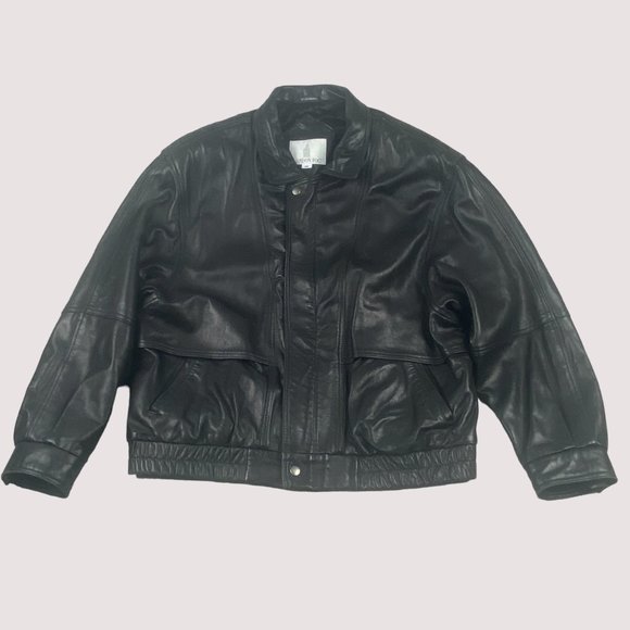 London Fog Other - London Fog Leather Jacket Mens 45R Black Lined Bomber Coatk Vintage